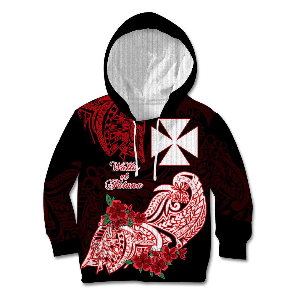Wallis et Futuna Kid Hoodie Polynesian Floral Tribal LT9 Hoodie Black - Polynesian Pride