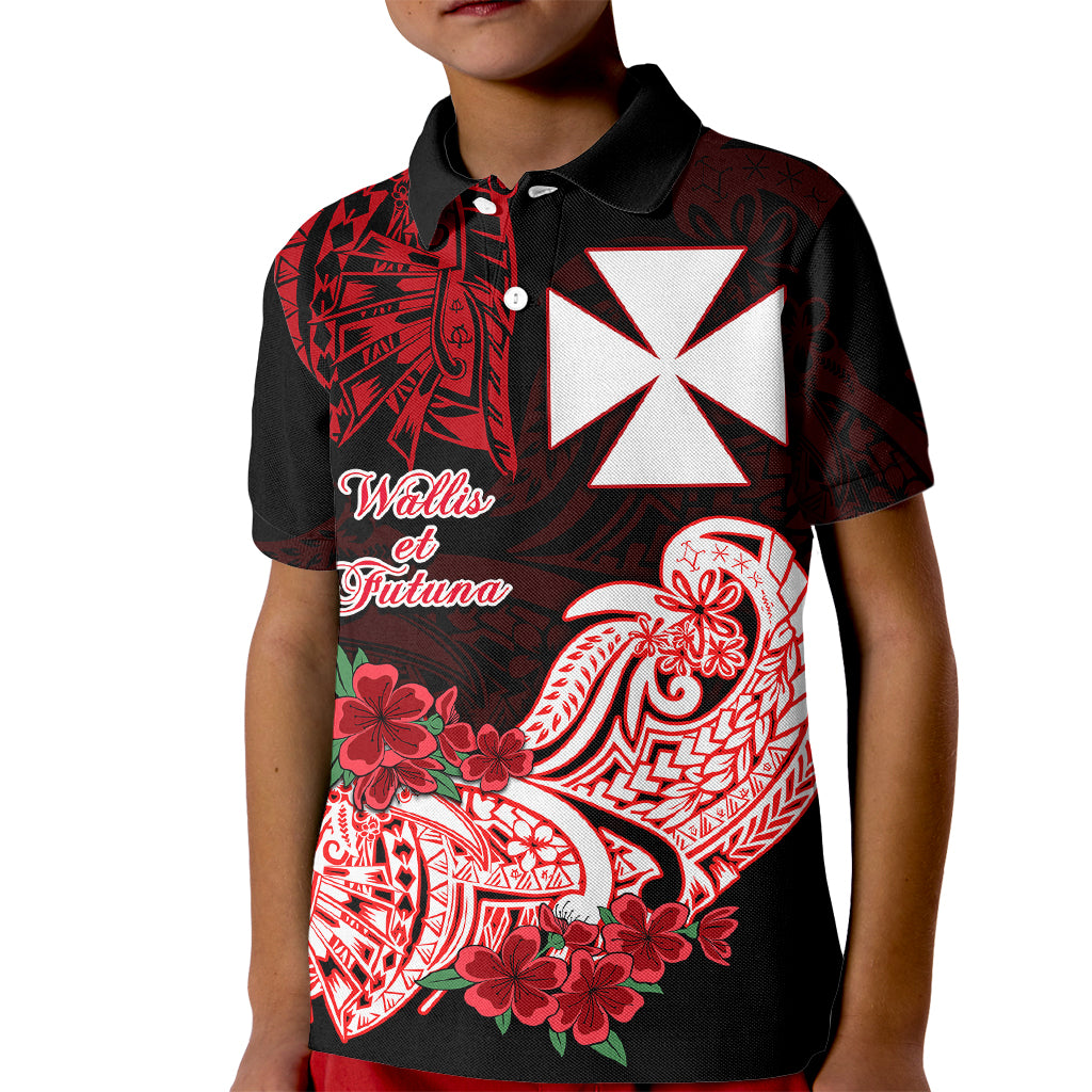 Wallis et Futuna Kid Polo Shirt Polynesian Floral Tribal LT9 Kid Black - Polynesian Pride