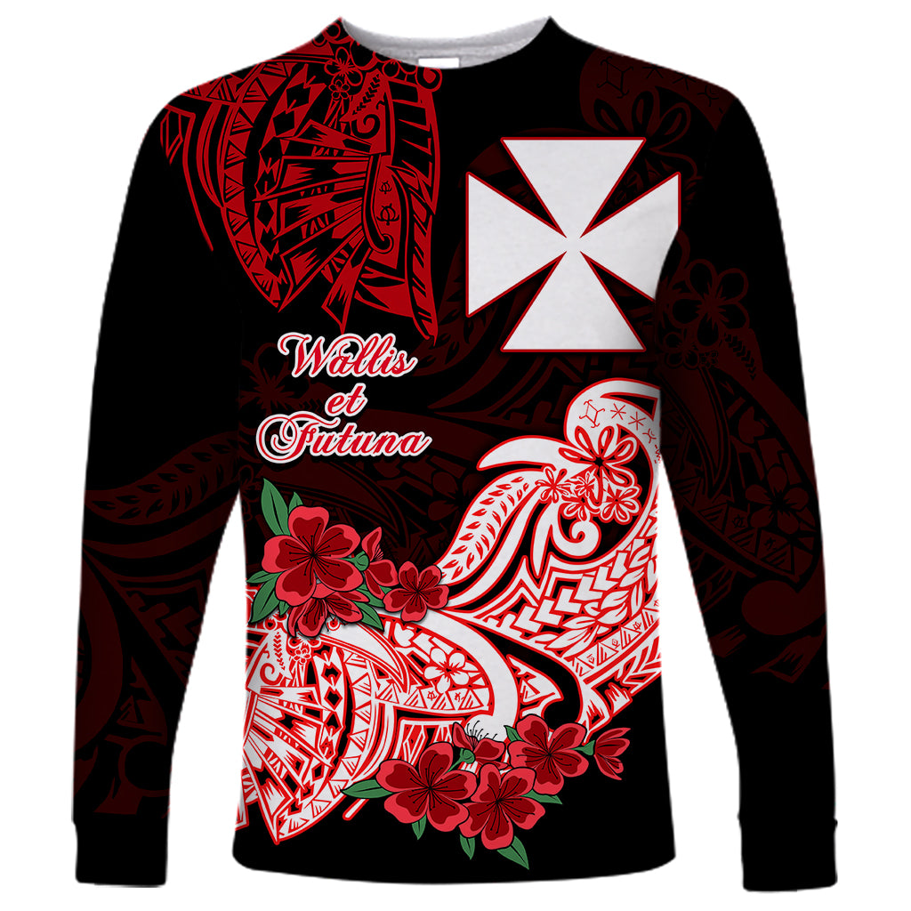 Wallis et Futuna Long Sleeve Shirt Polynesian Floral Tribal LT9 Unisex Black - Polynesian Pride