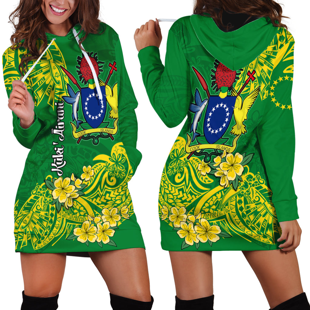 Cook Island Hoodie Dress Polynesian Floral Tribal LT9 Green - Polynesian Pride