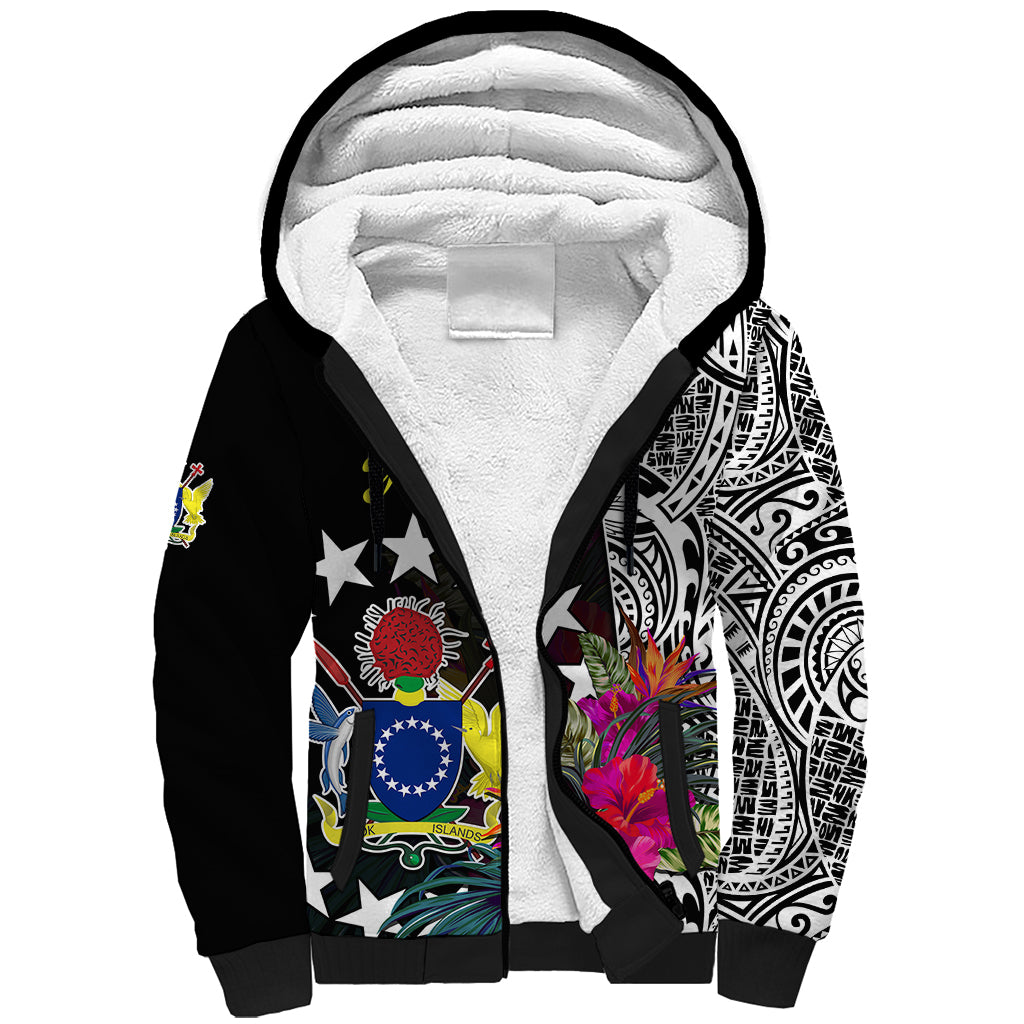 (Custom Personalised) Cook Island Sherpa Hoodie Tribal Polynesian and Tropical Flowers LT9 Unisex Black - Polynesian Pride