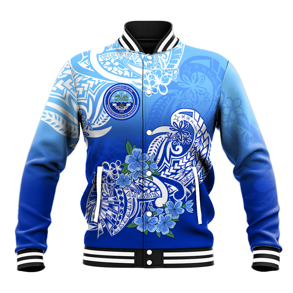 Federated States Of Micronesia Baseball Jacket Polynesian Floral Tribal LT9 Unisex Blue - Polynesian Pride