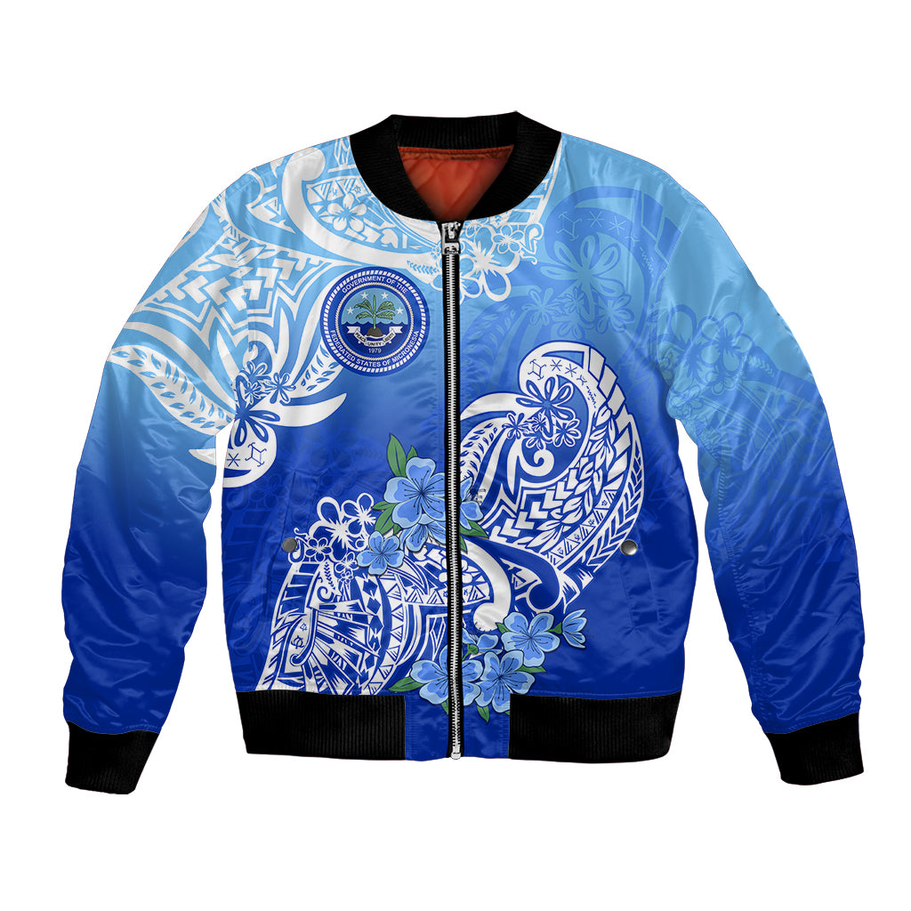 Federated States Of Micronesia Bomber Jacket Polynesian Floral Tribal LT9 Unisex Blue - Polynesian Pride