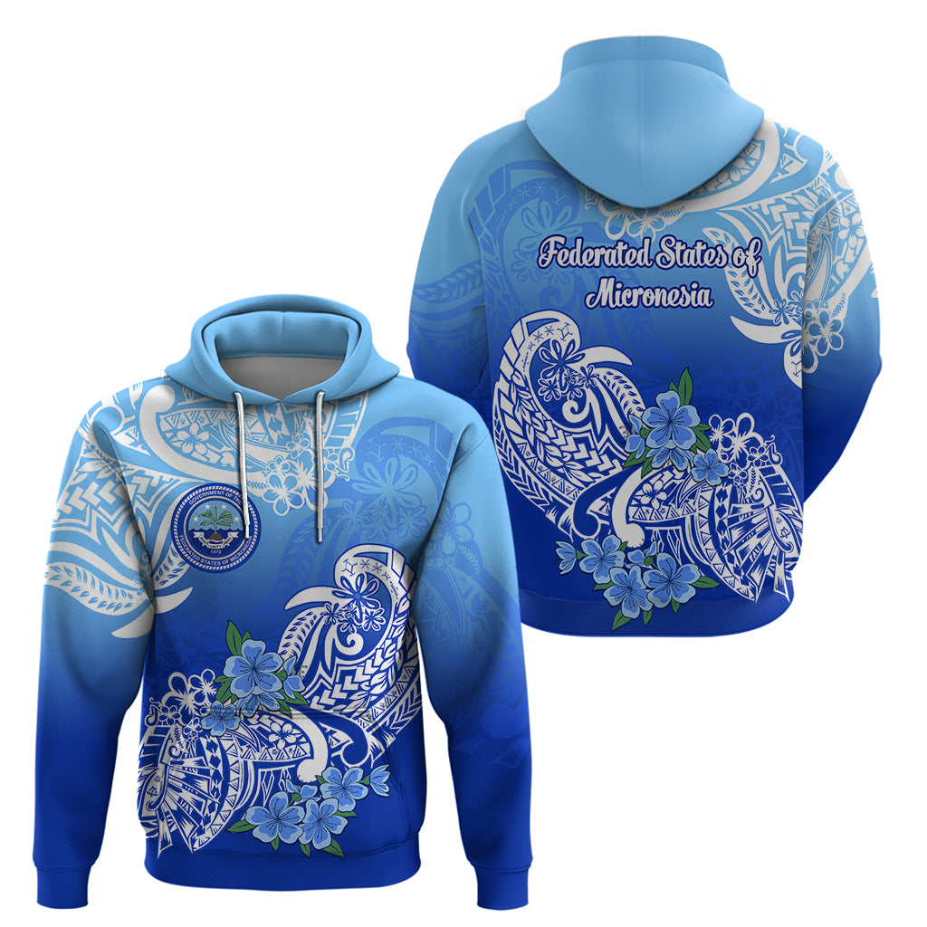 Federated States of Micronesia Hoodie Polynesian Floral Tribal LT9 Pullover Hoodie Blue - Polynesian Pride