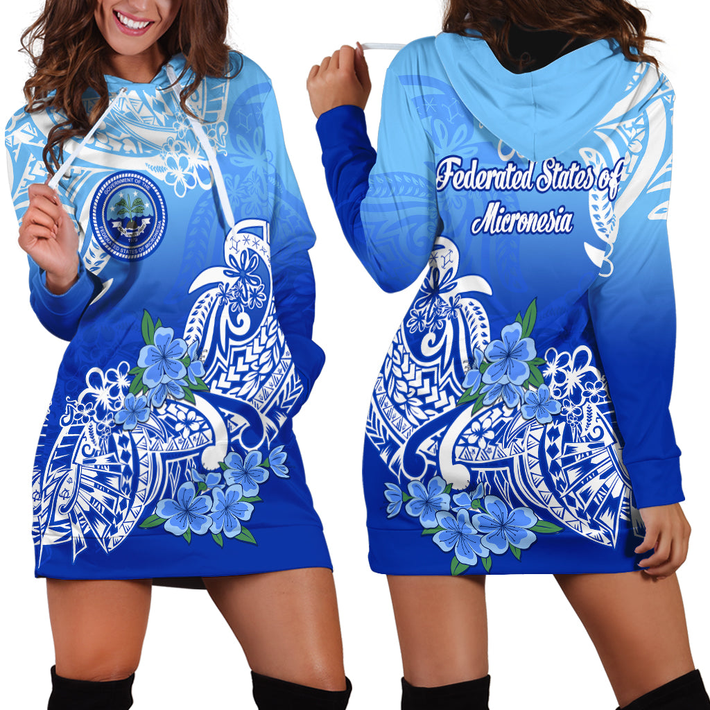 Federated States Of Micronesia Hoodie Dress Polynesian Floral Tribal LT9 Blue - Polynesian Pride