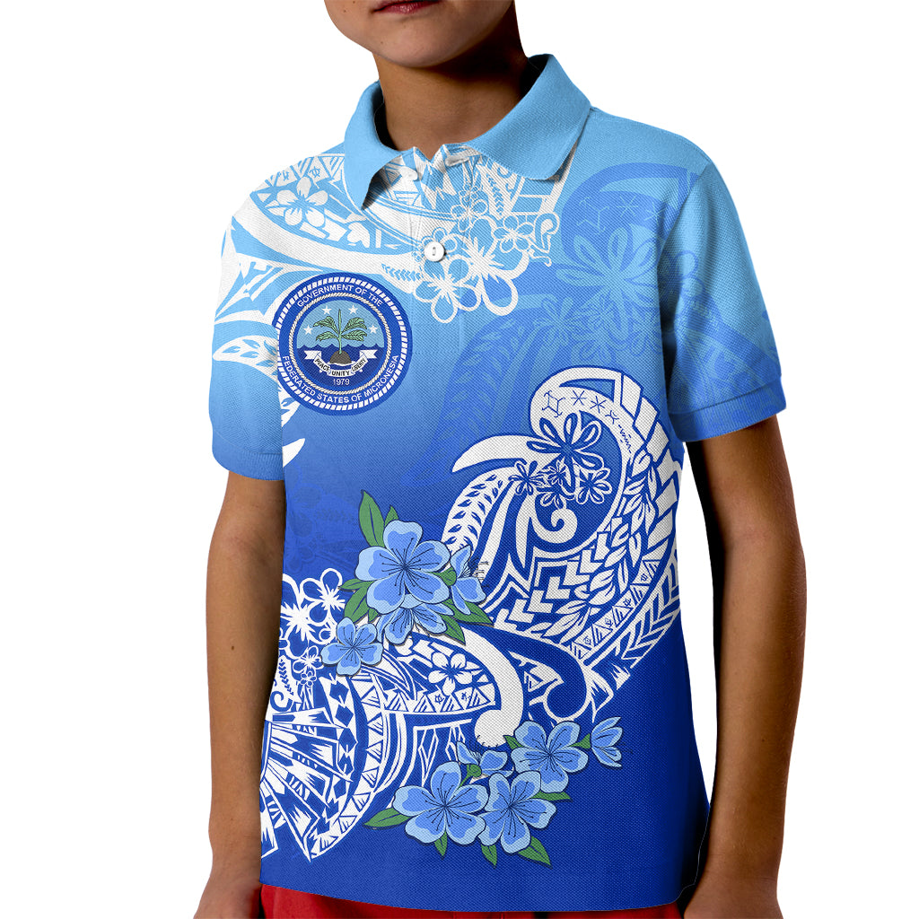 Federated States Of Micronesia Kid Polo Shirt Polynesian Floral Tribal LT9 Kid Blue - Polynesian Pride