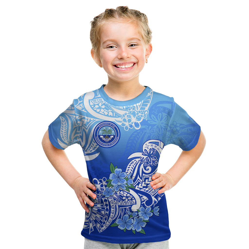 Federated States Of Micronesia Kid T Shirt Polynesian Floral Tribal LT9 Blue - Polynesian Pride