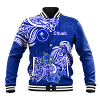 FSM Chuuk State Baseball Jacket Polynesian Floral Tribal LT9 Unisex Blue - Polynesian Pride