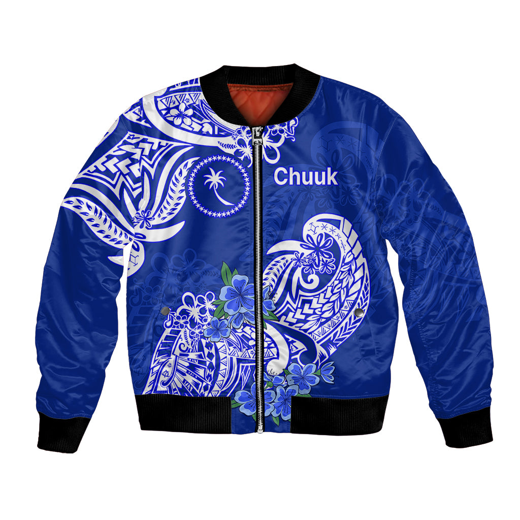 FSM Chuuk State Bomber Jacket Polynesian Floral Tribal LT9 Unisex Blue - Polynesian Pride