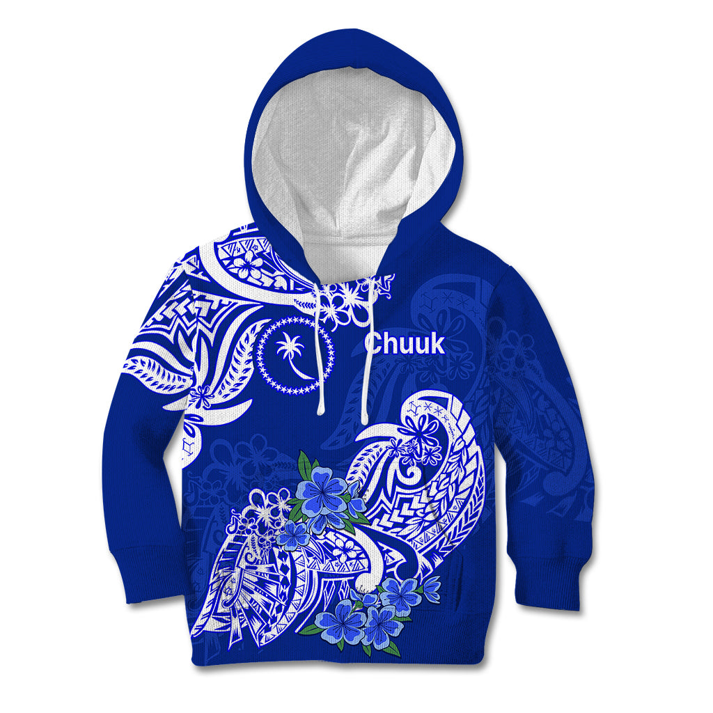 FSM Chuuk State Kid Hoodie Polynesian Floral Tribal LT9 Blue - Polynesian Pride