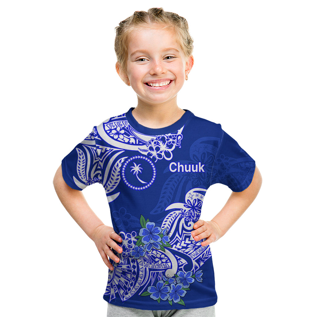 FSM Chuuk State Kid T Shirt Polynesian Floral Tribal LT9 Blue - Polynesian Pride
