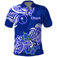 FSM Chuuk State Polo Shirt Polynesian Floral Tribal LT9 Blue - Polynesian Pride