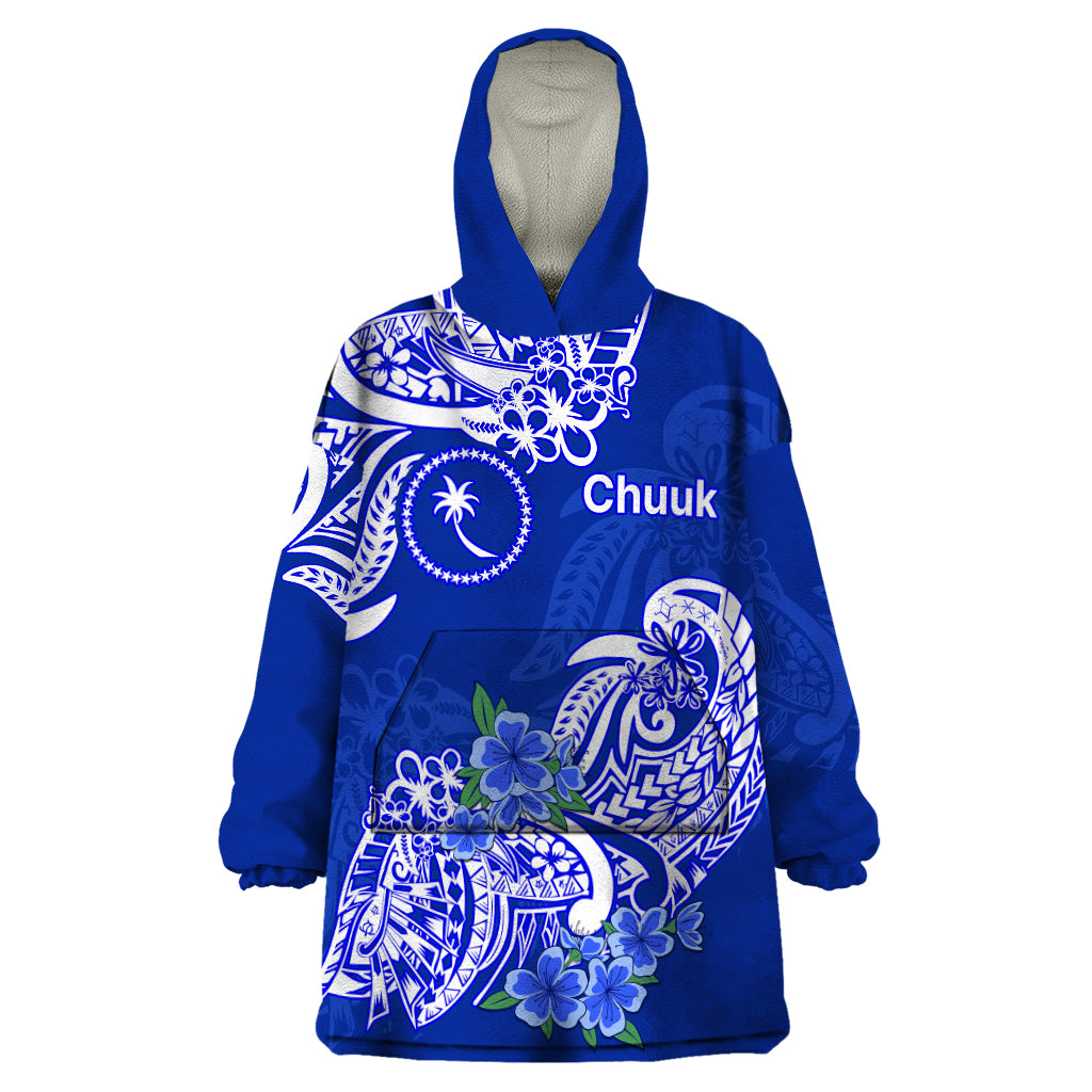 FSM Chuuk State Wearable Blanket Hoodie Polynesian Floral Tribal LT9 One Size Blue - Polynesian Pride