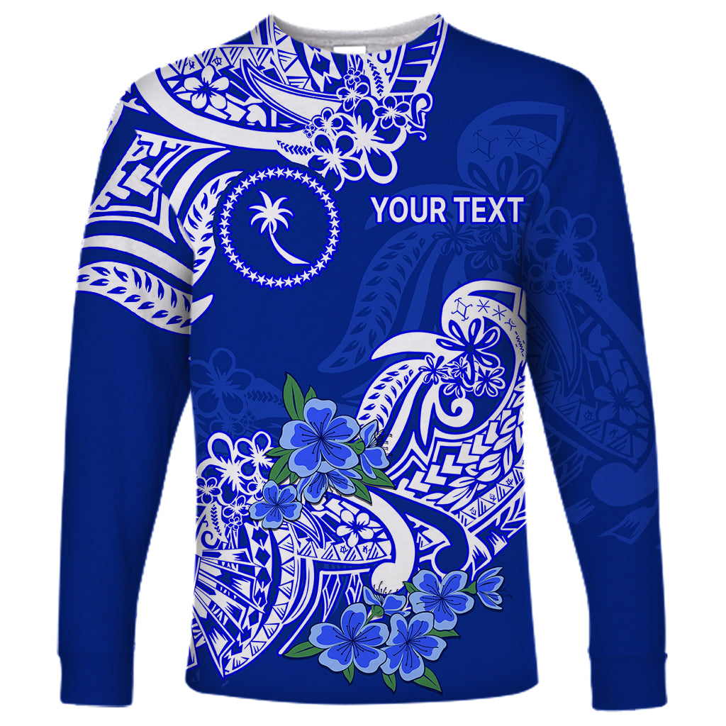 (Custom Personalised) FSM Chuuk State Long Sleeve Shirt Polynesian Floral Tribal LT9 Unisex Blue - Polynesian Pride