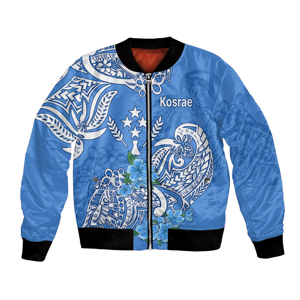 FSM Kosrae State Bomber Jacket Polynesian Floral Tribal LT9 Unisex Blue - Polynesian Pride