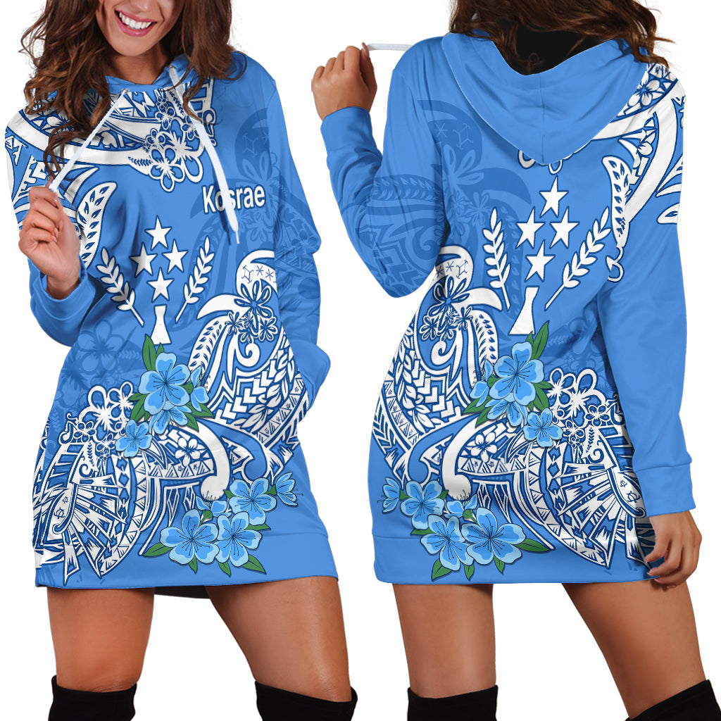 FSM Kosrae State Hoodie Dress Polynesian Floral Tribal LT9 Blue - Polynesian Pride