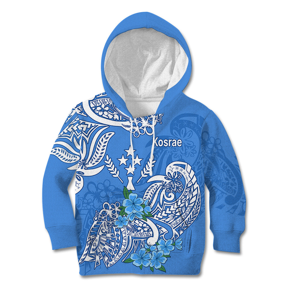 FSM Kosrae State Kid Hoodie Polynesian Floral Tribal LT9 Blue - Polynesian Pride