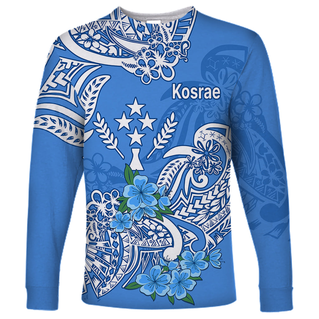 FSM Kosrae State Long Sleeve Shirt Polynesian Floral Tribal LT9 Unisex Blue - Polynesian Pride