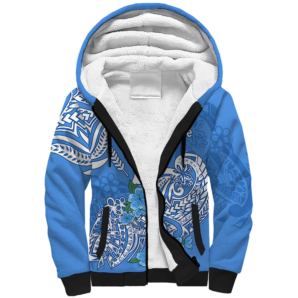 FSM Kosrae State Sherpa Hoodie Polynesian Floral Tribal LT9 Unisex Blue - Polynesian Pride