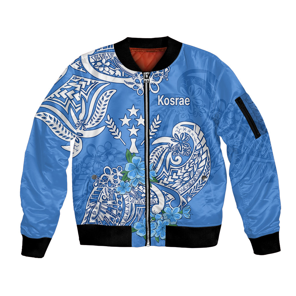 FSM Kosrae State Sleeve Zip Bomber Jacket Polynesian Floral Tribal LT9 Unisex Blue - Polynesian Pride