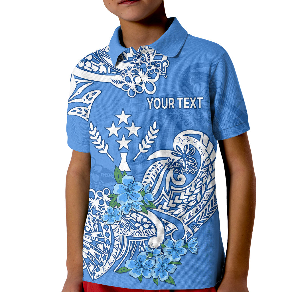 (Custom Personalised) FSM Kosrae State Kid Polo Shirt Polynesian Floral Tribal LT9 Kid Blue - Polynesian Pride