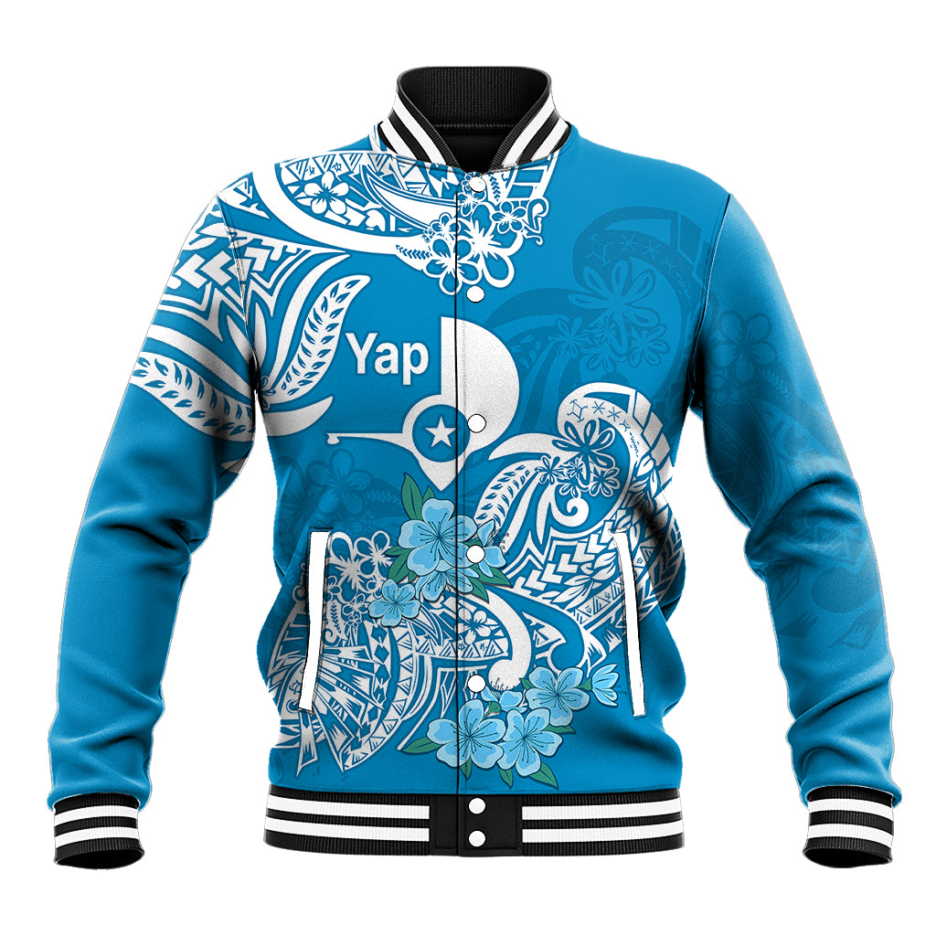 FSM Yap State Baseball Jacket Polynesian Floral Tribal LT9 Unisex Blue - Polynesian Pride
