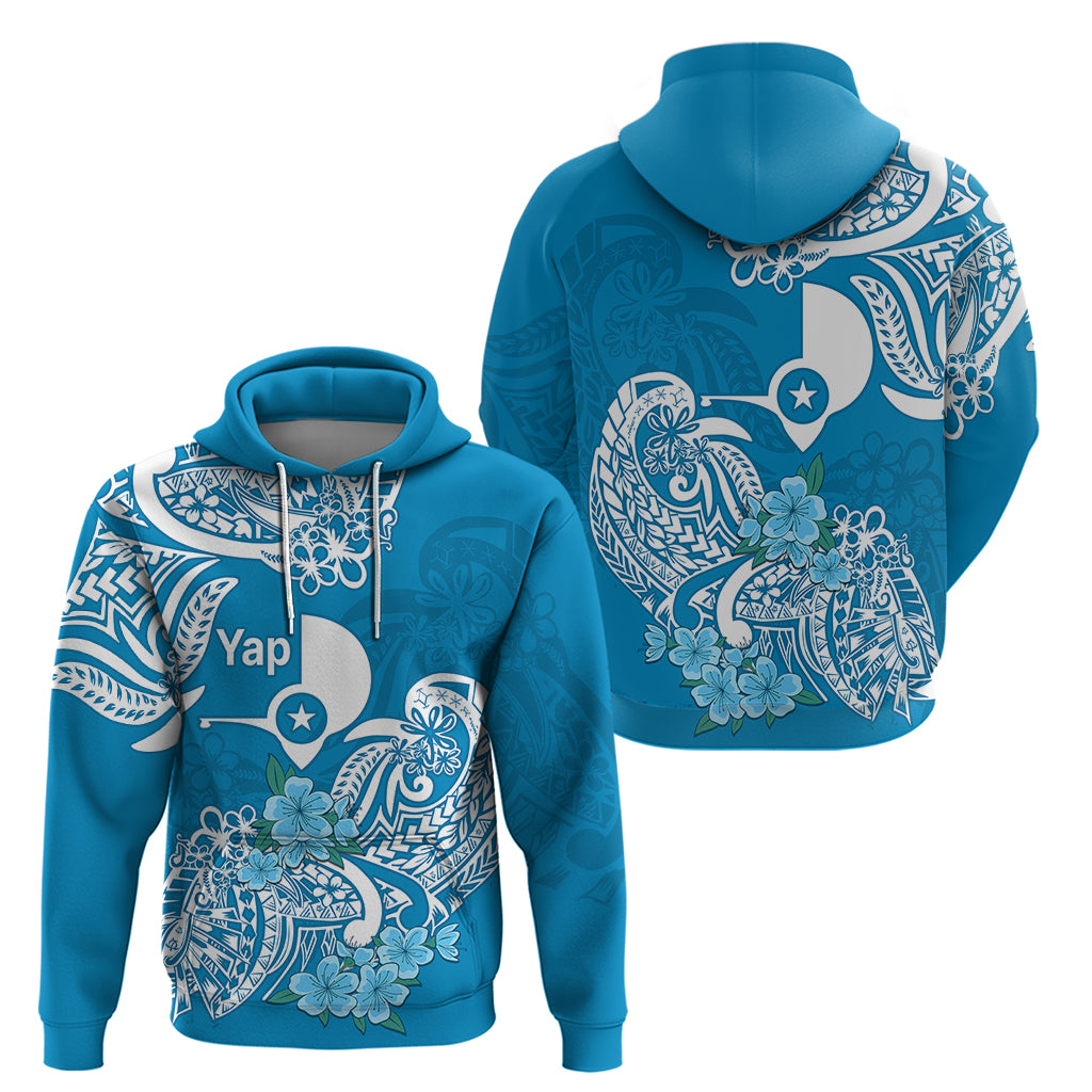 FSM Yap State Hoodie Polynesian Floral Tribal LT9 Pullover Hoodie Blue - Polynesian Pride