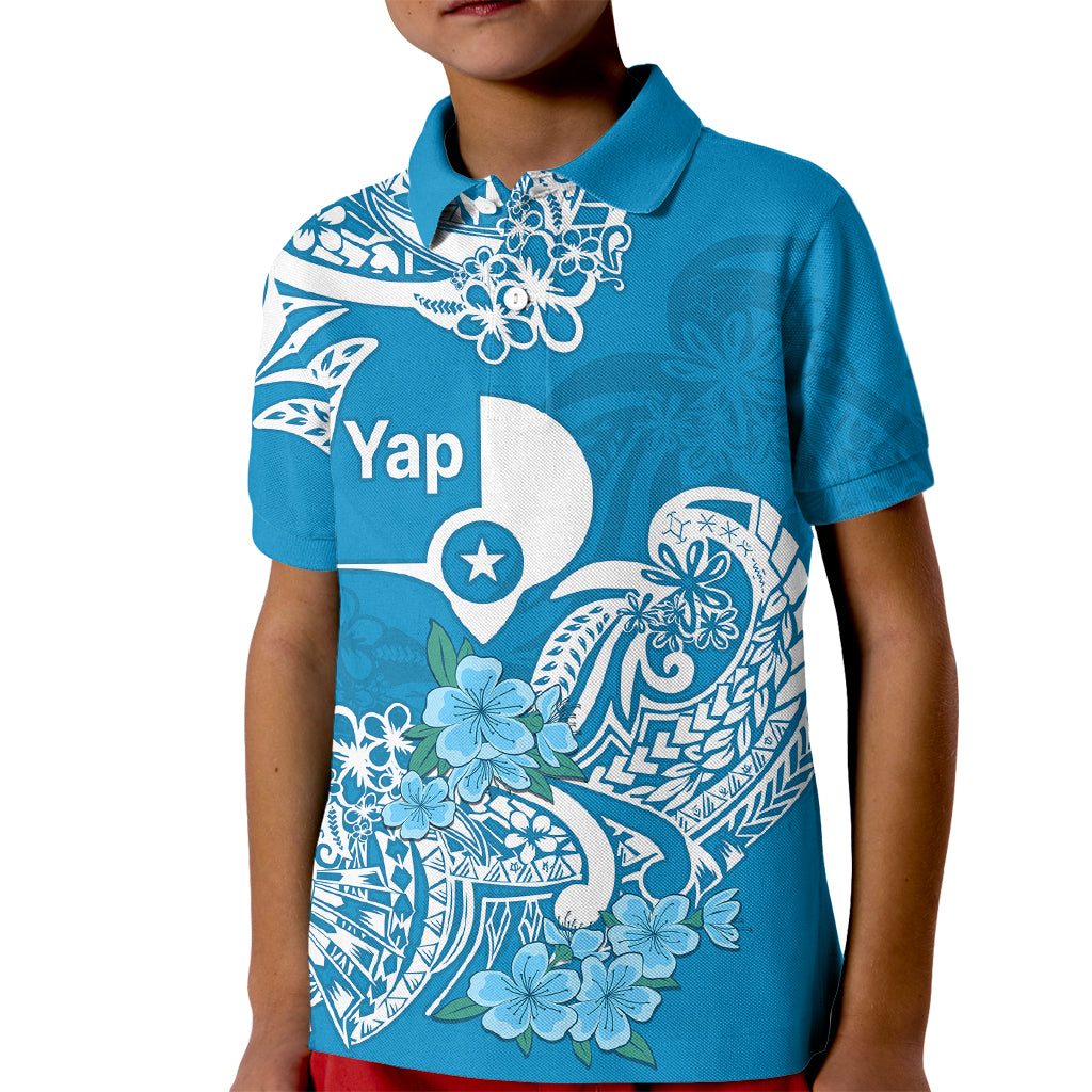 FSM Yap State Kid Polo Shirt Polynesian Floral Tribal LT9 Kid Blue - Polynesian Pride