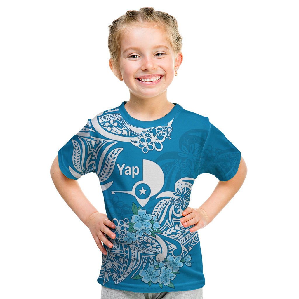 FSM Yap State Kid T Shirt Polynesian Floral Tribal LT9 Blue - Polynesian Pride