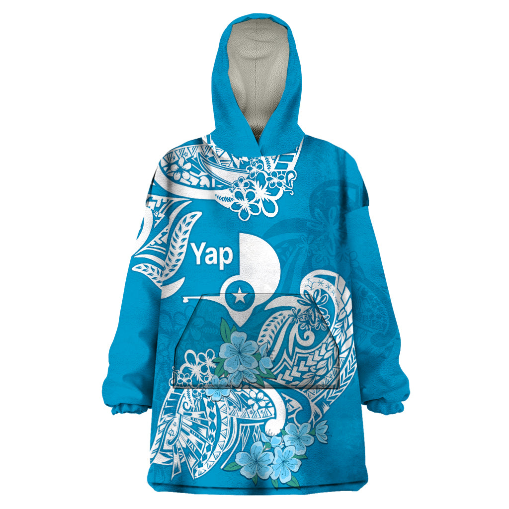 FSM Yap State Wearable Blanket Hoodie Polynesian Floral Tribal LT9 One Size Blue - Polynesian Pride