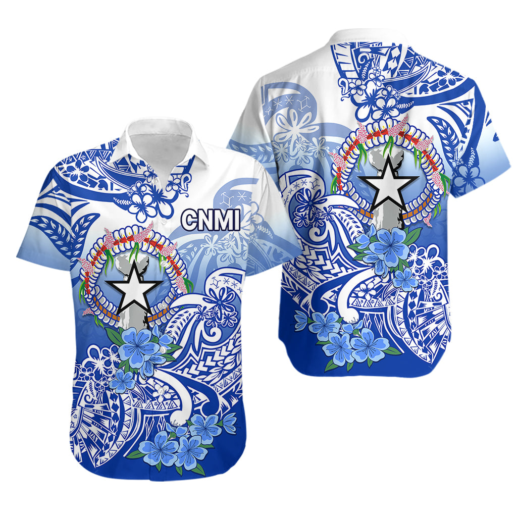 Northern Mariana Islands Hawaiian Shirt Polynesian Floral Tribal LT9 Blue - Polynesian Pride