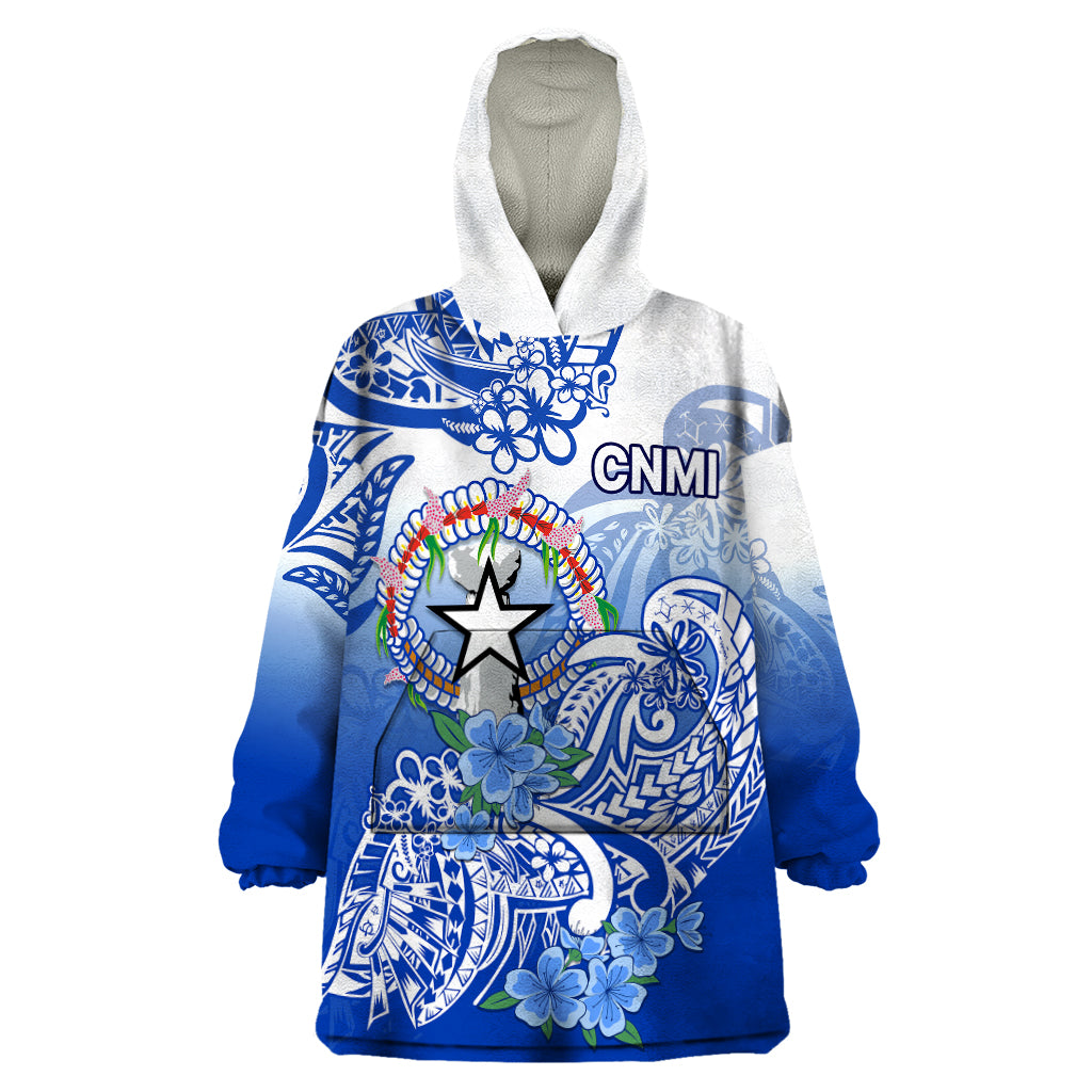 Northern Mariana Islands Wearable Blanket Hoodie Polynesian Floral Tribal LT9 One Size Blue - Polynesian Pride