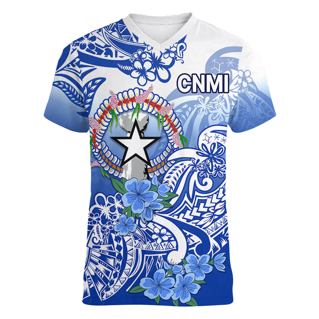 Northern Mariana Islands Women V Neck T Shirt Polynesian Floral Tribal LT9 - Polynesian Pride