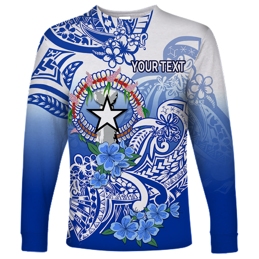 (Custom Personalised) Northern Mariana Islands Long Sleeve Shirt Polynesian Floral Tribal LT9 Unisex Blue - Polynesian Pride