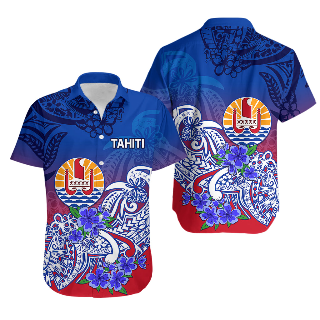 Tahiti Hawaiian Shirt Polynesian Floral Tribal LT9 Blue - Polynesian Pride