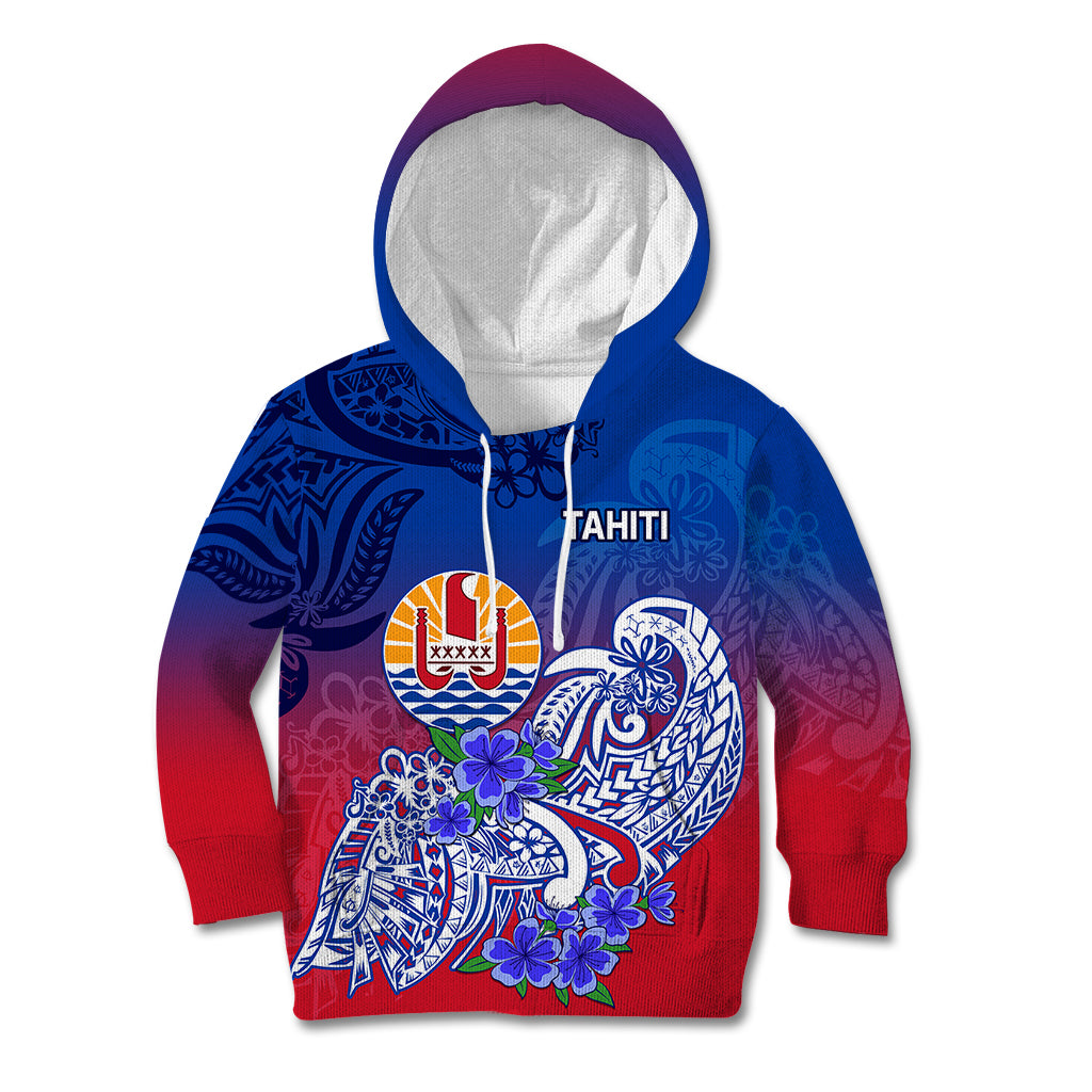 Tahiti Kid Hoodie Polynesian Floral Tribal LT9 Hoodie Blue - Polynesian Pride