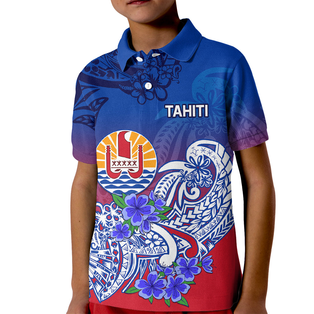 Tahiti Kid Polo Shirt Polynesian Floral Tribal LT9 Kid Blue - Polynesian Pride