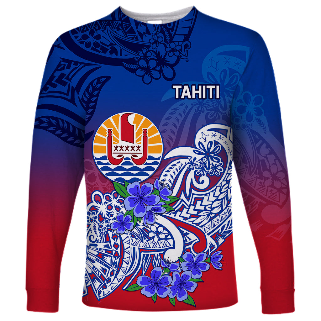 Tahiti Long Sleeve Shirt Polynesian Floral Tribal LT9 Unisex Blue - Polynesian Pride