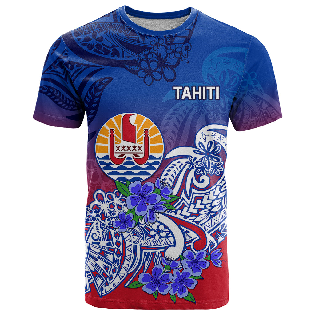 Tahiti T Shirt Polynesian Floral Tribal LT9 Blue - Polynesian Pride