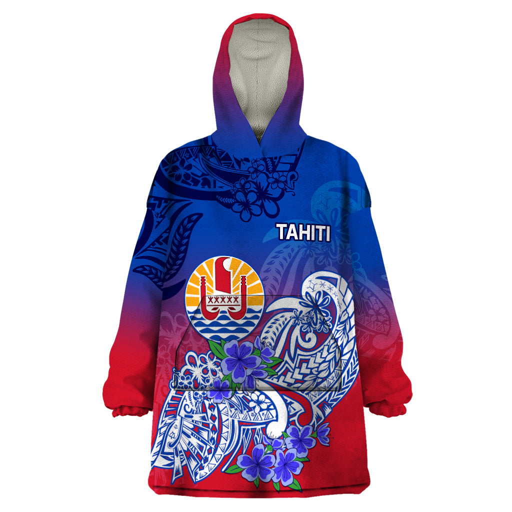 Tahiti Wearable Blanket Hoodie Polynesian Floral Tribal LT9 One Size Blue - Polynesian Pride