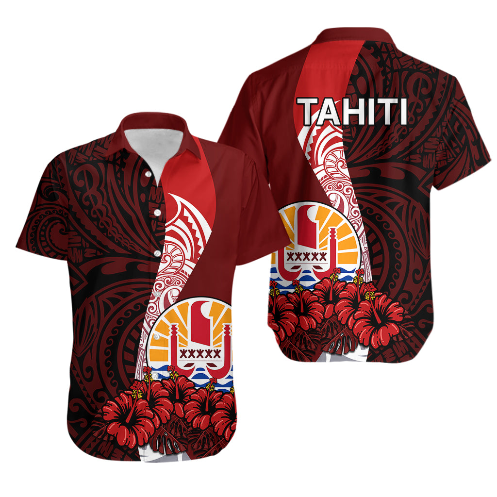 Tahiti Hawaiian Shirt Polynesian Coat Of Arm With Hibiscus LT9 Red - Polynesian Pride
