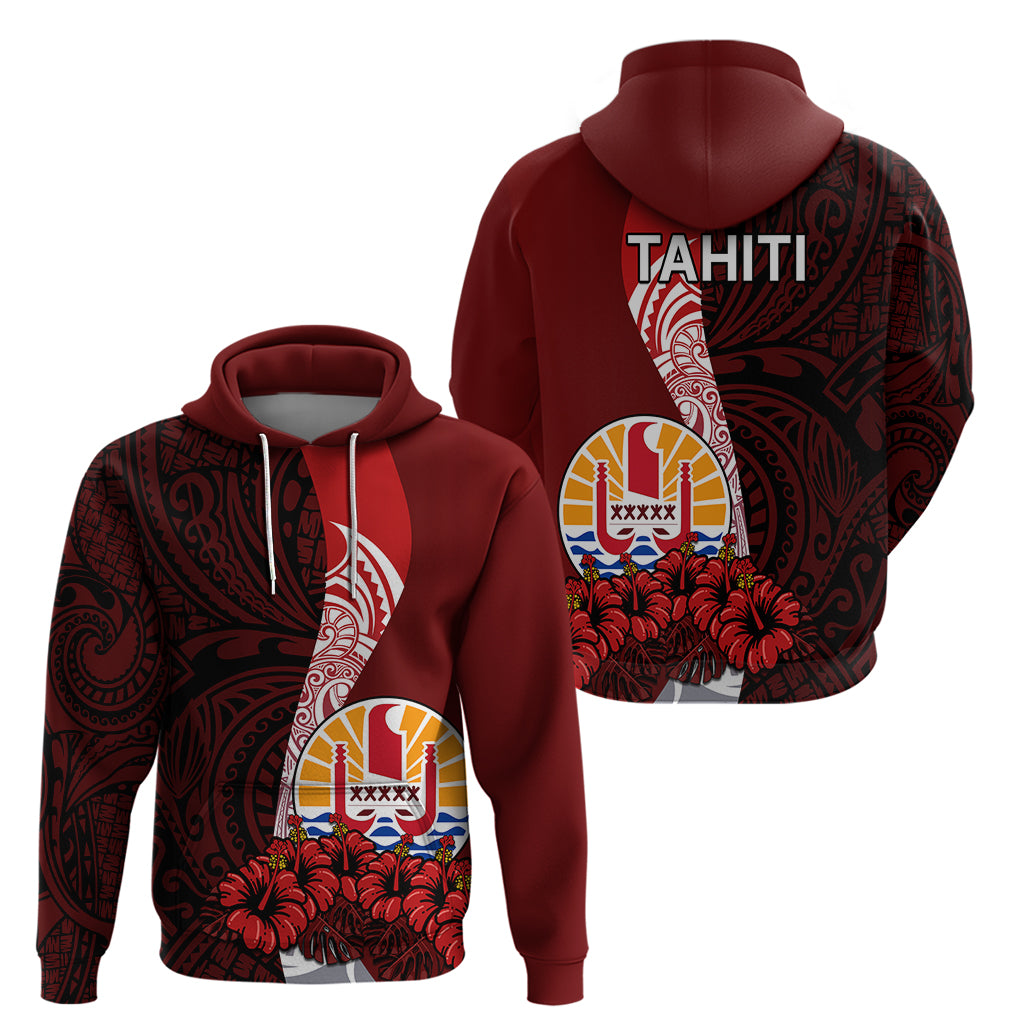 Tahiti Hoodie Polynesian Coat of Arm With Hibiscus LT9 Red - Polynesian Pride