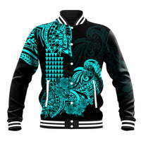 Hawaii Kakau Baseball Jacket Polynesian Floral Tribal Aqua Version LT9 Unisex Aqua - Polynesian Pride