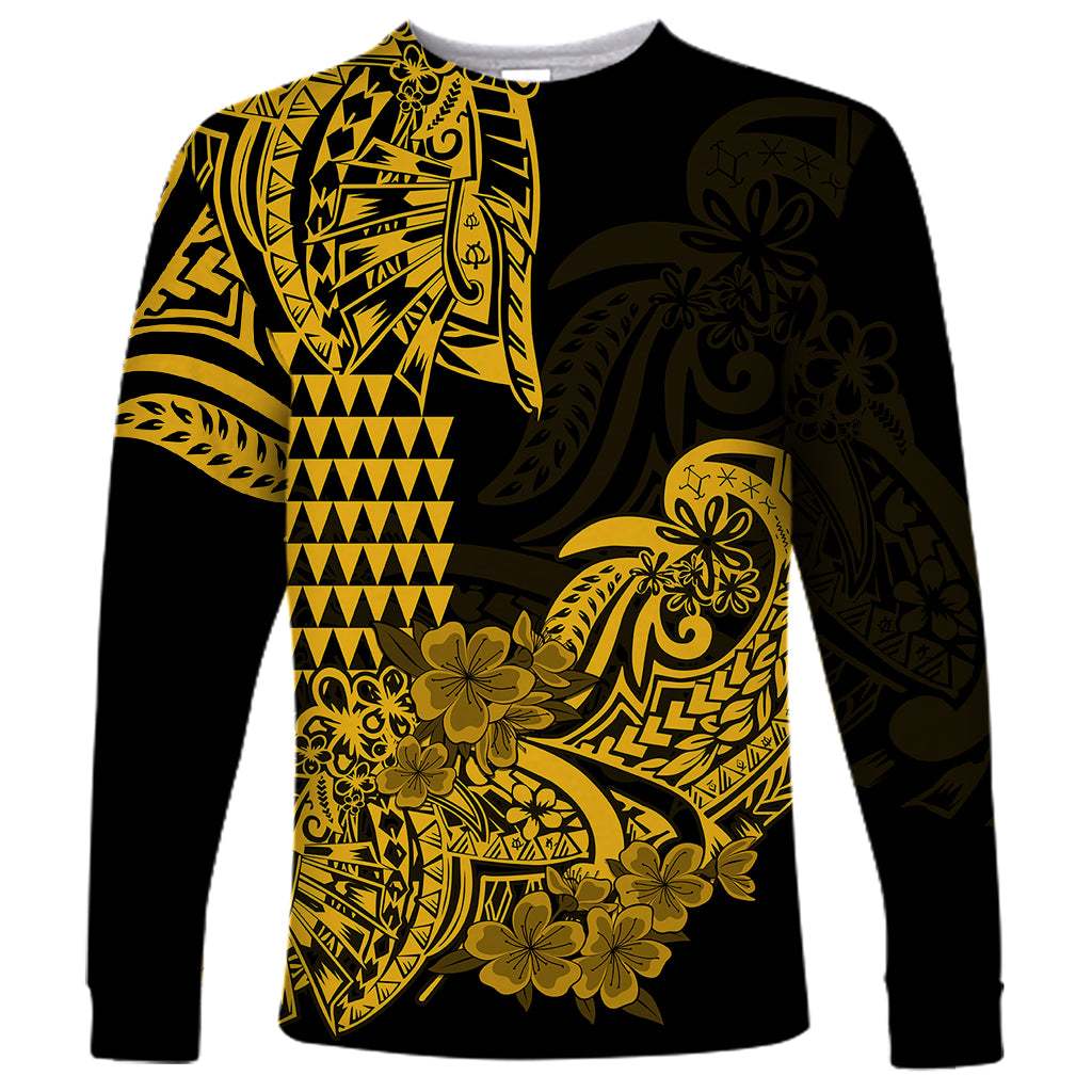 Hawaii Kakau Long Sleeve Shirt Polynesian Floral Tribal Gold Version LT9 Unisex Gold - Polynesian Pride