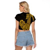 Hawaii Kakau Raglan Cropped T Shirt Polynesian Floral Tribal Gold Version LT9 - Polynesian Pride