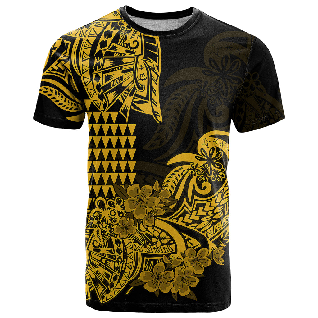 Hawaii Kakau T Shirt Polynesian Floral Tribal Gold Version LT9 Gold - Polynesian Pride