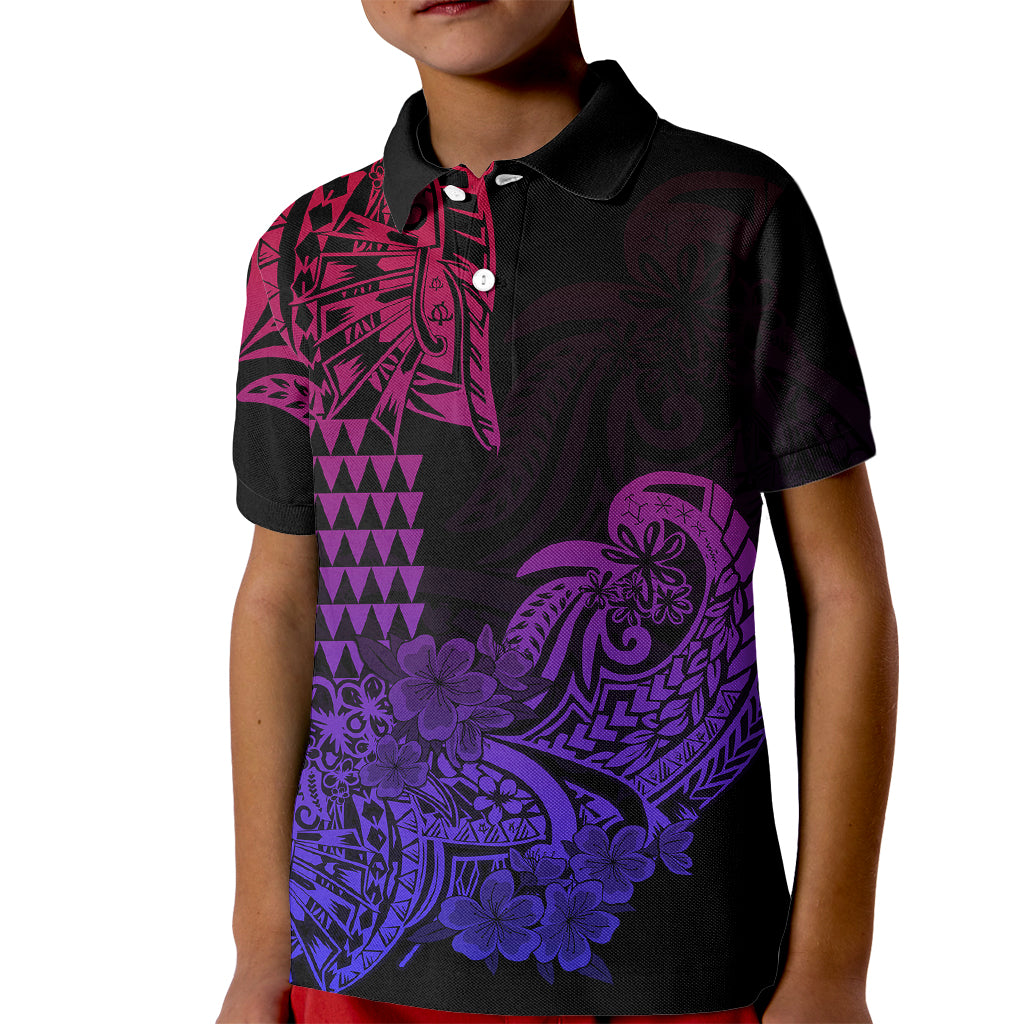 Hawaii Kakau Kid Polo Shirt Polynesian Floral Tribal Gradient Version LT9 Kid Gradient - Polynesian Pride