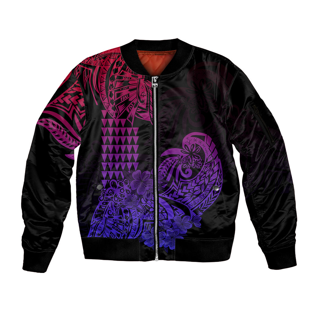 Hawaii Kakau Sleeve Zip Bomber Jacket Polynesian Floral Tribal Gradient Version LT9 Unisex Gradient - Polynesian Pride