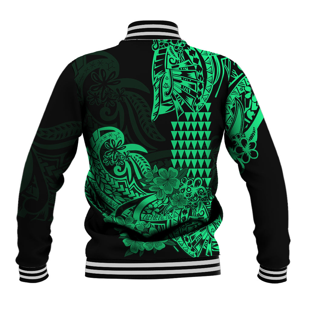 Hawaii Kakau Baseball Jacket Polynesian Floral Tribal Green Version LT9 - Polynesian Pride