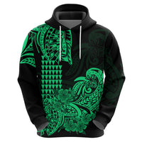 Hawaii Kakau Hoodie Polynesian Floral Tribal Green Version LT9 Zip Hoodie Green - Polynesian Pride